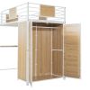 Twin Size Loft bed with L-shape Desk and Wardrobe, White