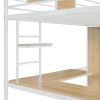 Twin Size Loft bed with L-shape Desk and Wardrobe, White