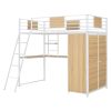 Twin Size Loft bed with L-shape Desk and Wardrobe, White