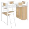 Twin Size Loft bed with L-shape Desk and Wardrobe, White